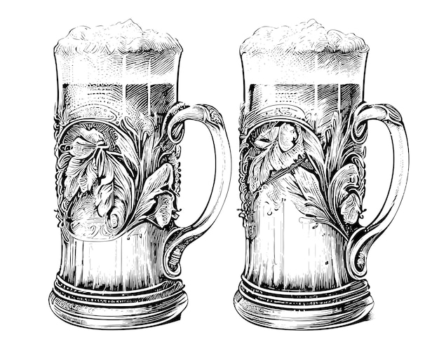 Vector two mugs of beer with the word beer on the top.