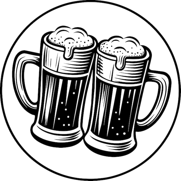 Vector two mugs of beer with the words quot beer quot on the bottom