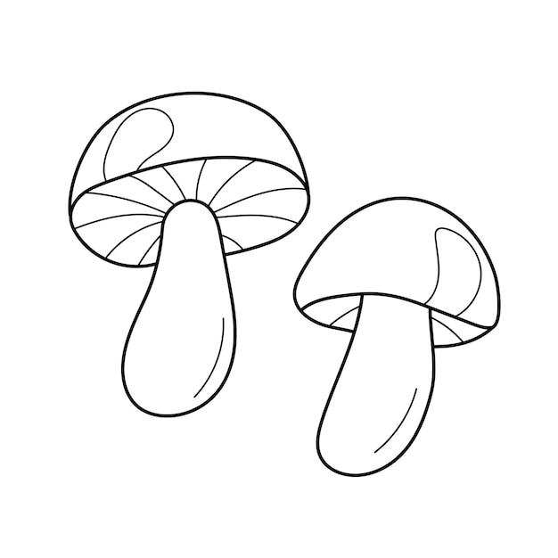 Two mushrooms linear vector illustration for coloring Autumn coloring