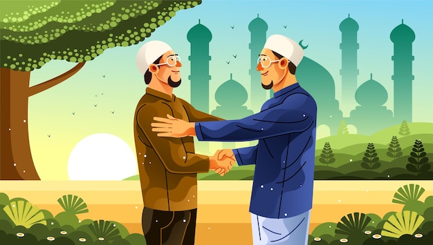 Two Muslims in a Heartfelt Chat Vector Muslim Illustration