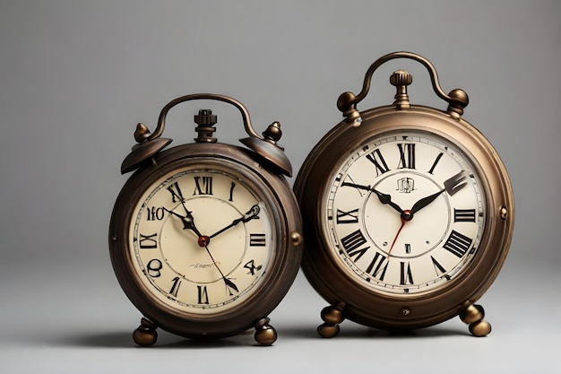 Vector two old clocks with roman numerals and roman numerals on them