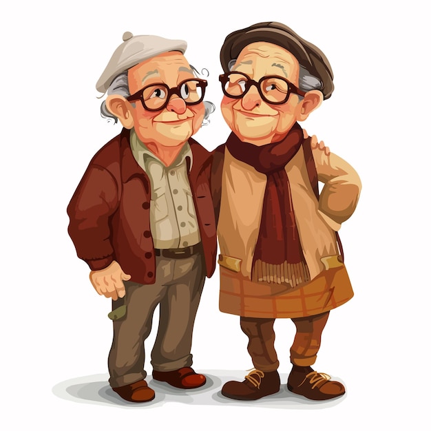 Vector two old men are posing for a photo with a man in a hat and scarf