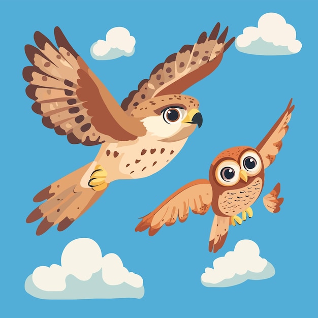 Vector two owls are flying in the sky and one has a blue background with the words  owls  on it