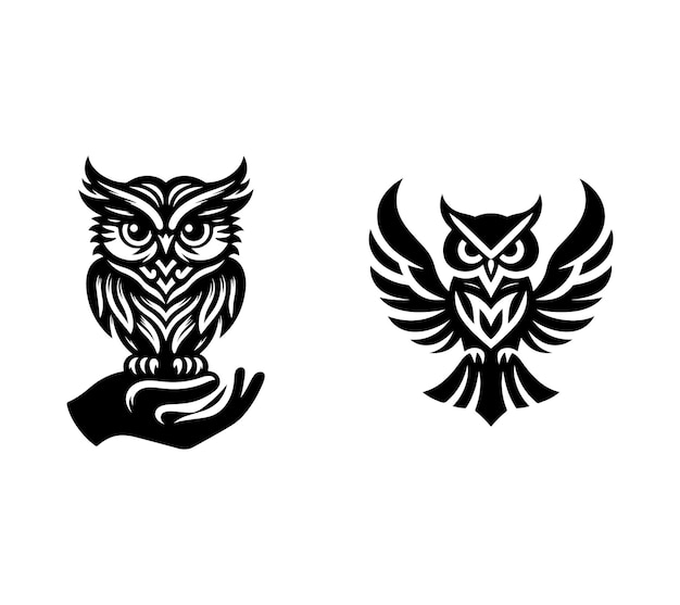 two owls with a black and white design and the words owl