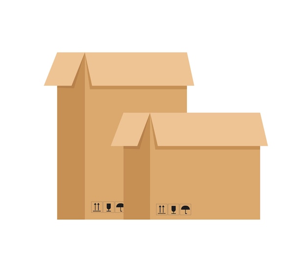 Two paper open brown boxes  delivery concept