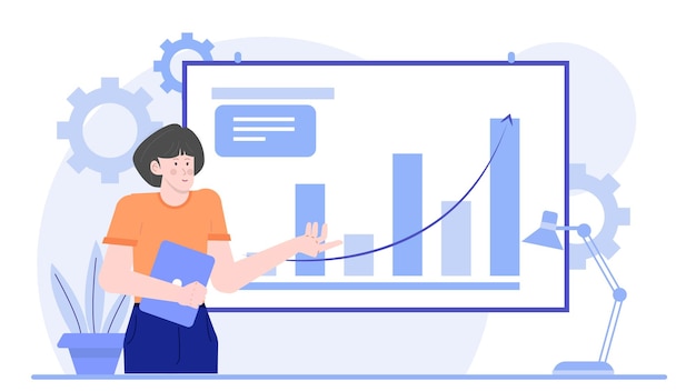 Two people in business team doing presentation about business increase with graphs and charts in the office