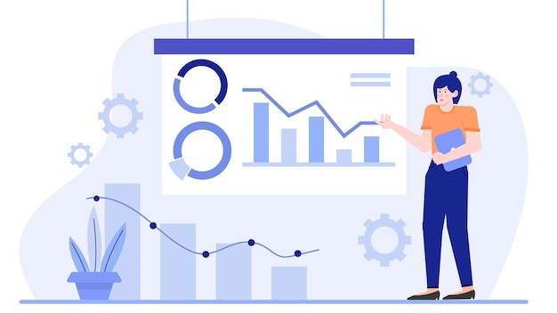 Two people in business team doing presentation about business increase with graphs and charts in the office