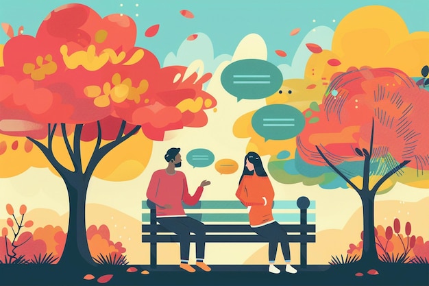 Two People Sitting On Bench And Having A Conversation