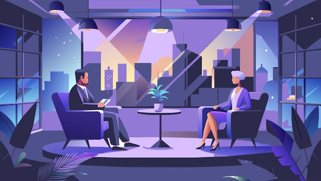 Vector two people talking in a tv talk show with audience vector illustration flat 2