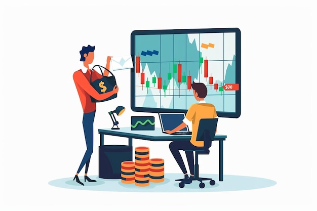 Vector two people trading on the stock market