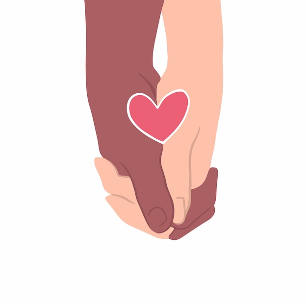 Two People with Different Skin Colors Holding Hands Flat Vector Illustrations