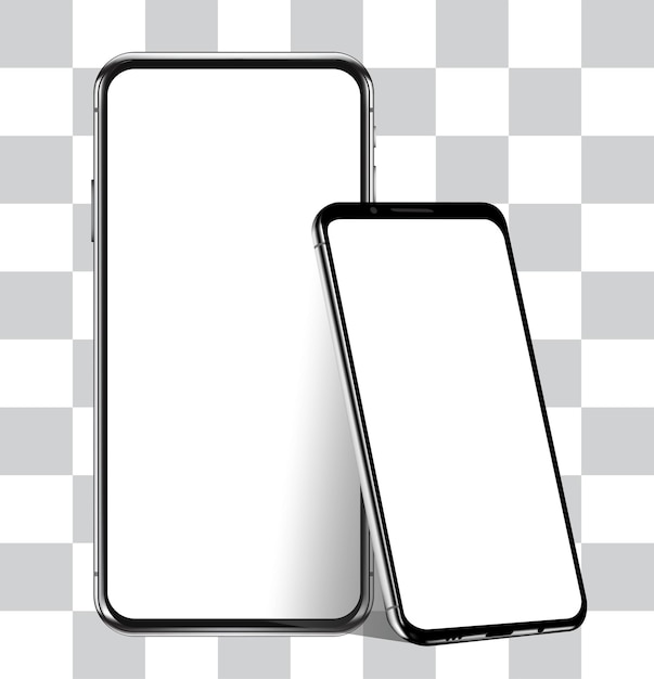 Two phones mockup front and side view vector on transparent background