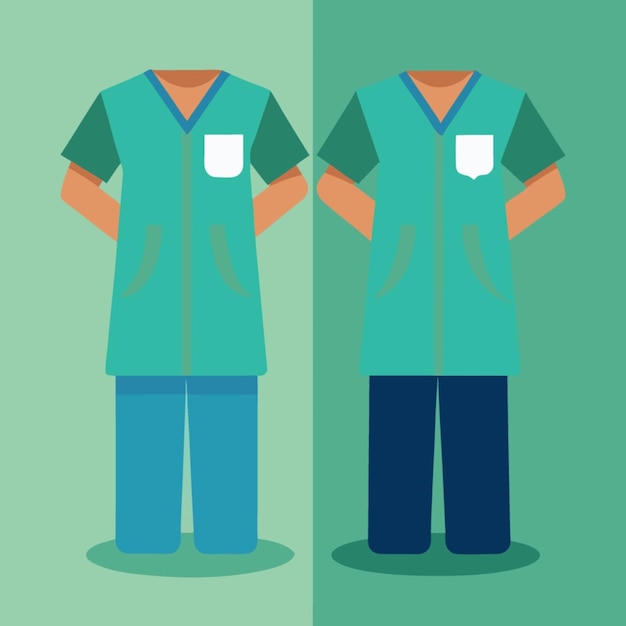 Vector two pictures of a man with a green scrubs on their arms