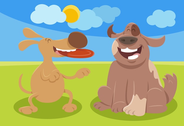 Two playful cartoon dogs comic animal characters