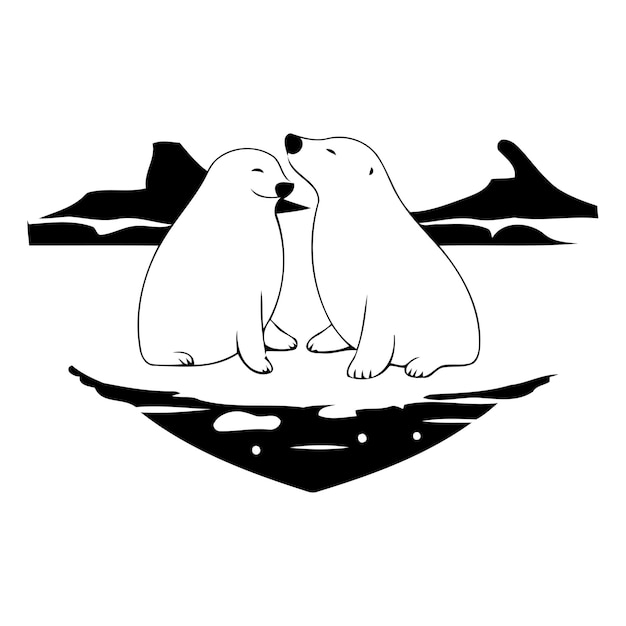 Vector two polar bears in love on the background of the heart vector illustration