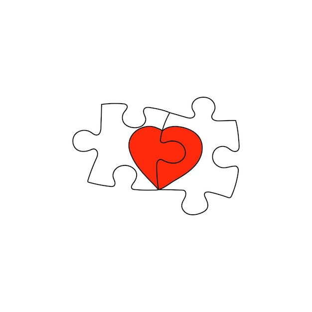 Two puzzle pieces connected with heart. Relationship concept or dating. Love greeting card.