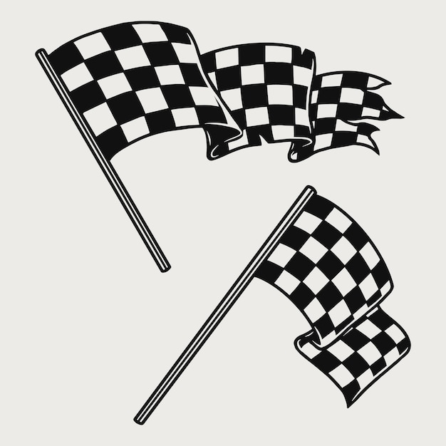 Two racing checkered flags isolated on white