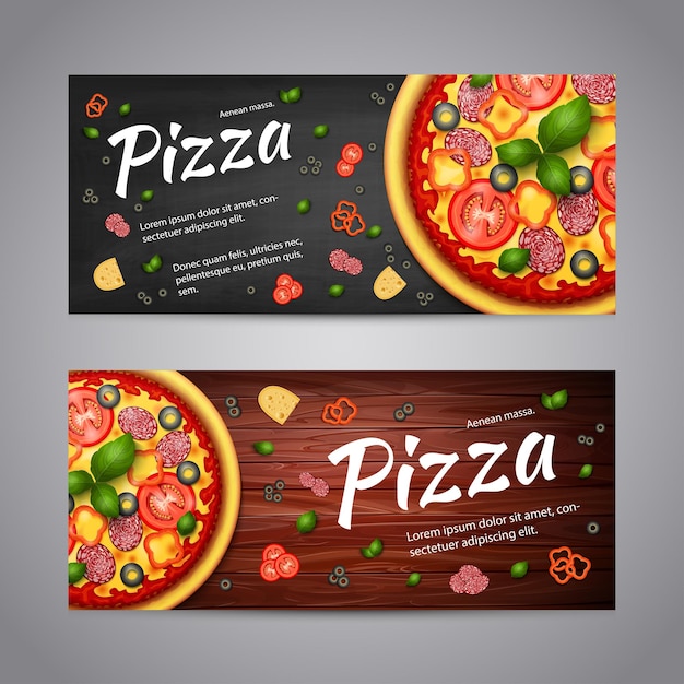 Two Realistic pizza vector flyer banners