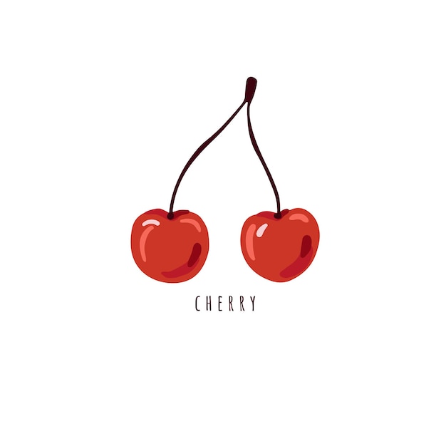 Two red cherries isolated on white Vector illustration with red berries