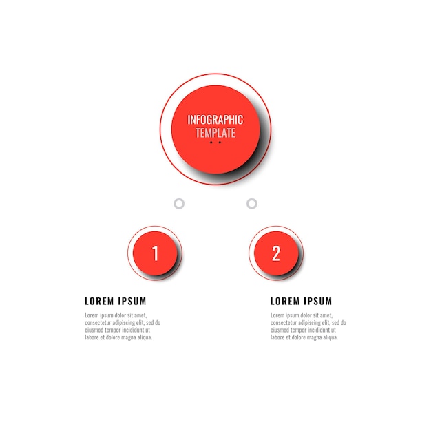 Two red infographic elements with realistic shadow in horizontal diagram on a white background