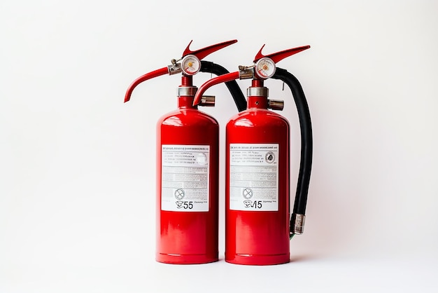 Two red standard fire extinguishers inside the building Chemical