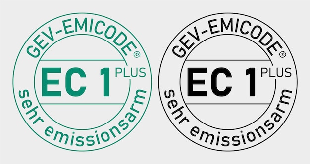 Two round labels for ececd emissions are shown on a white background.