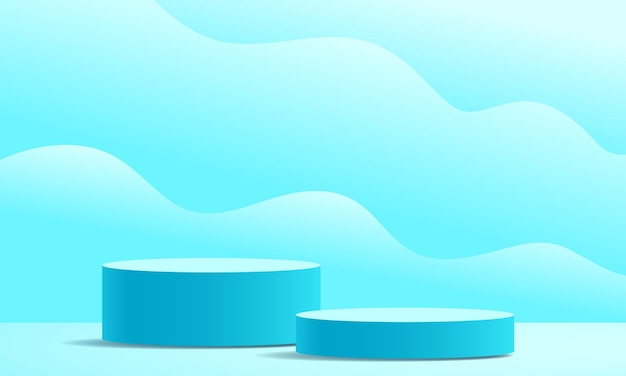 Two round podium background with geometrical 3d shapes