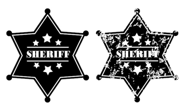 Vector two sheriff star badges with the word sheriff on them.