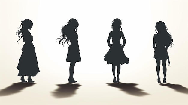 Vector two silhouettes of two girls standing side by side