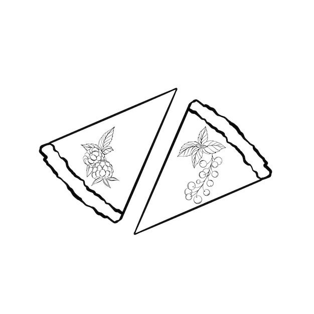 Two slices of cheesecake with mint leaves and berries Vector illustration Grapgic style hand drawn in a simple minimalist style