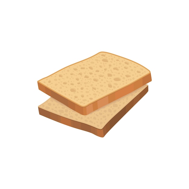 Two slices of detailed fresh wheat bread loaf Flat cartoon element for shop promo poster cafe menu Bakery products and baked goods Vector food icon