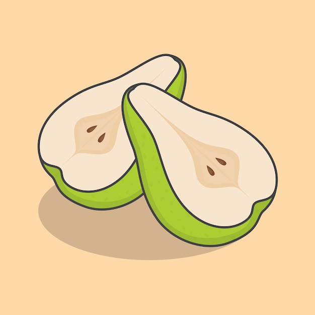 Two Slices Of Green Pear Cartoon Vector Illustration Fresh Pear Fruit Flat Icon Outline