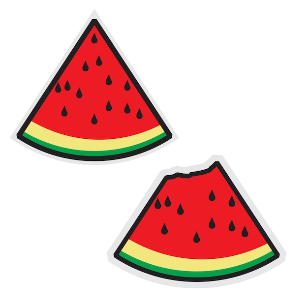 two slices of watermelon and part of a bite vector