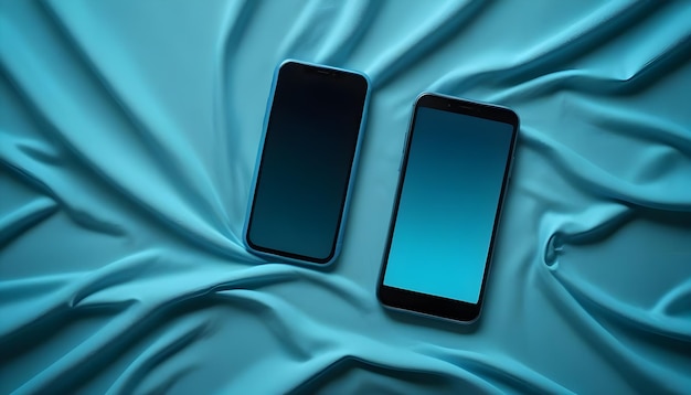 Vector two smartphones on a blue fabric background