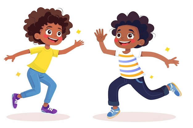 Vector two smiling black children playing together happily