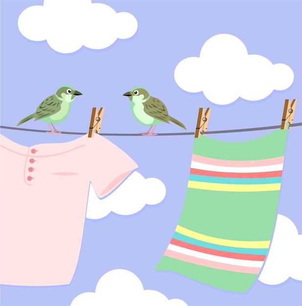 Two sparrows on the clothesline