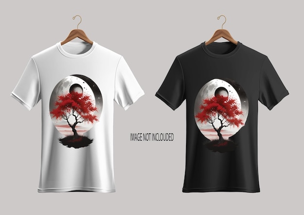 two t shirts with a tree on the bottom and the image of a bird on the right