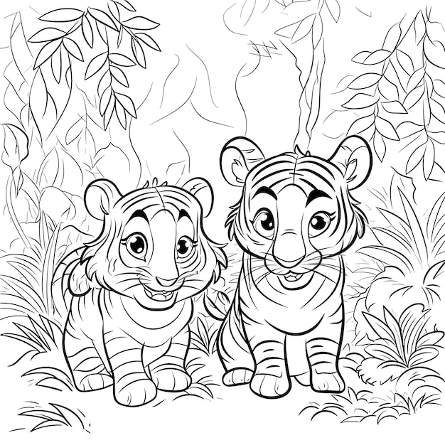 Vector two tiger and a tiger are in the jungle