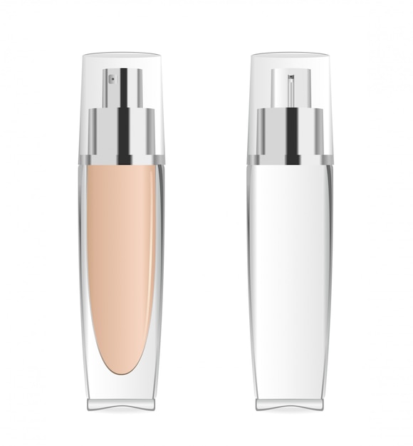 Two transparent cosmetic bottles with silver caps.