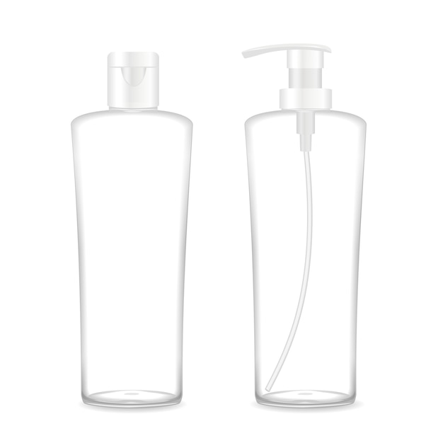 Two transparent cosmetic bottles.