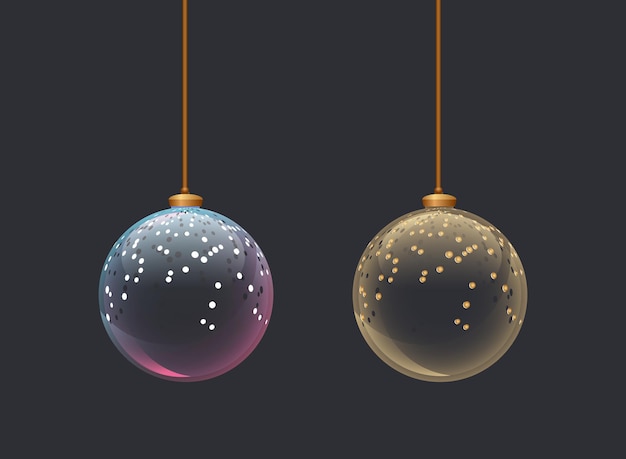 Two transparent glass balls with glitter Christmas toys decor for new year tree Decoration element