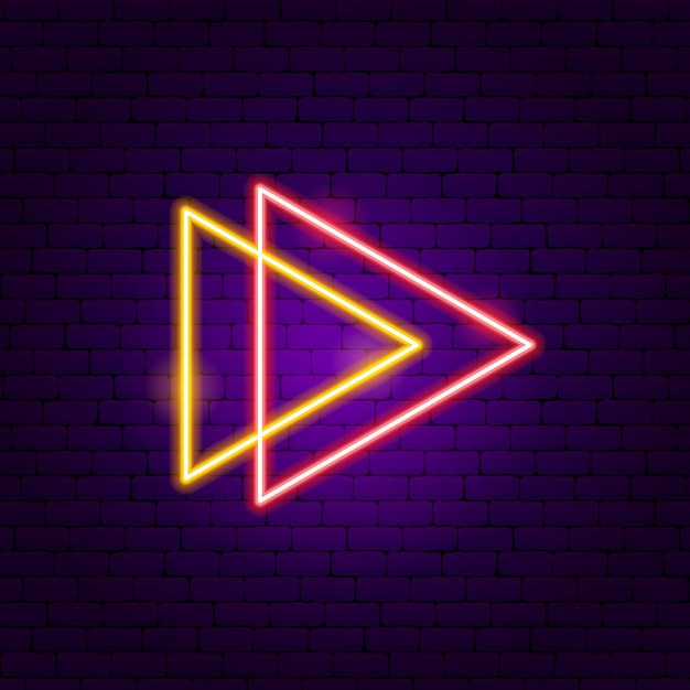 Two Triangle Arrow Neon Sign. Vector Illustration of Direction Promotion.