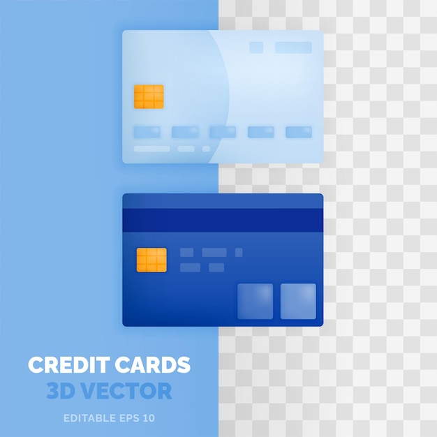 TWO VARIANT CREDIT CARDS vector illustration in 3d glossy and plastic style For financial and banking purposes such as savings debt loans