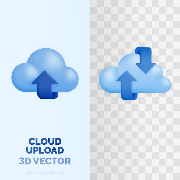 TWO VARIANT SHAPE CLOUD UPLOAD vector illustration in 3d glossy and plastic style Development of technology websites and apps