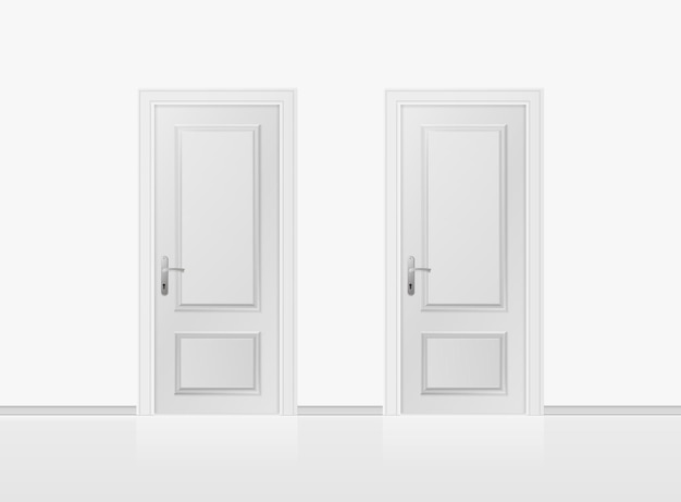 Vector two white closed doors isolated on white background realistic