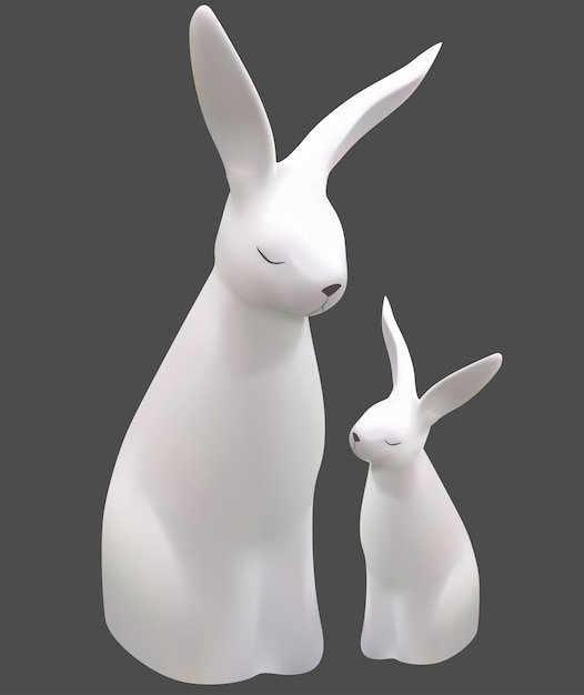 Vector two white sculptures of easter bunnies