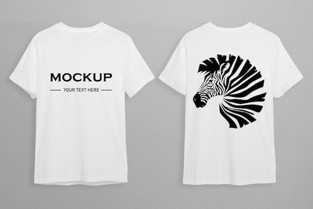 two white shirts with a black and white image of a zebra on the front