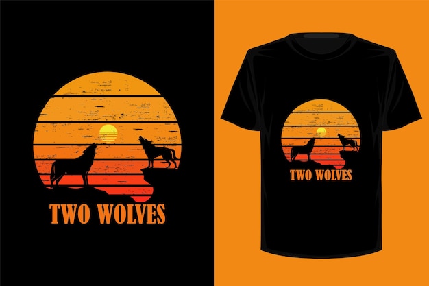 Two wolves retro vintage t shirt design