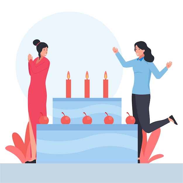 Two woman with happy gesture celebrate the birthday party