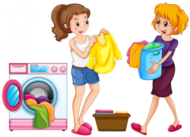 Two women doing laundry